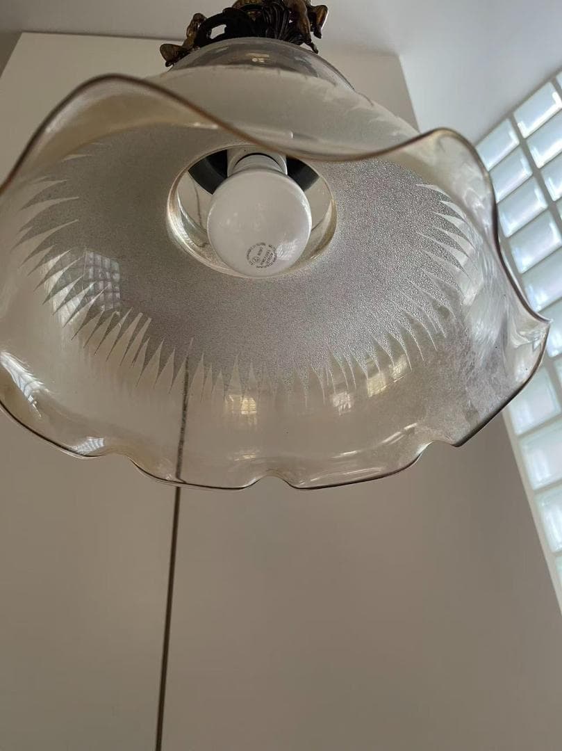 【希少/ヴィンテージ】天使の装飾 ペンダントライト フリルガラス エッチング加工