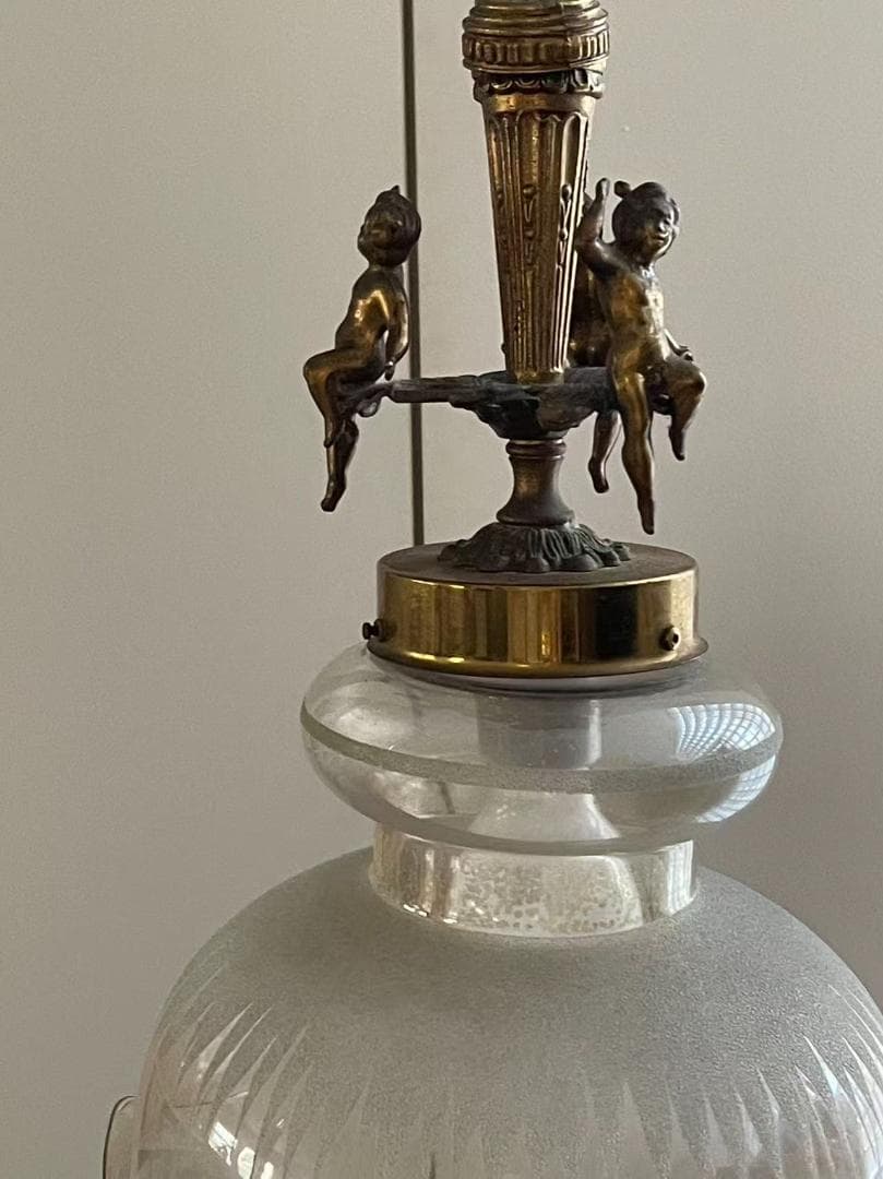 【希少/ヴィンテージ】天使の装飾 ペンダントライト フリルガラス エッチング加工