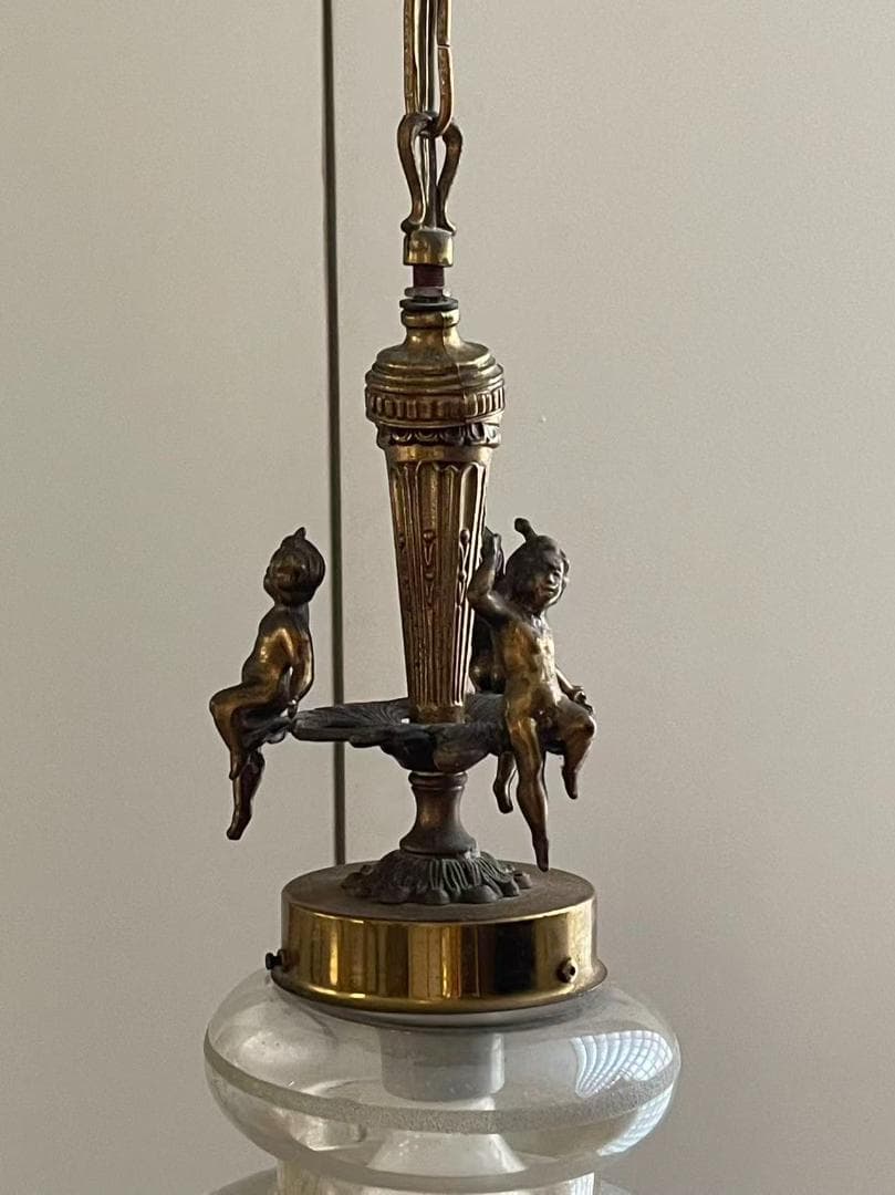 【希少/ヴィンテージ】天使の装飾 ペンダントライト フリルガラス エッチング加工