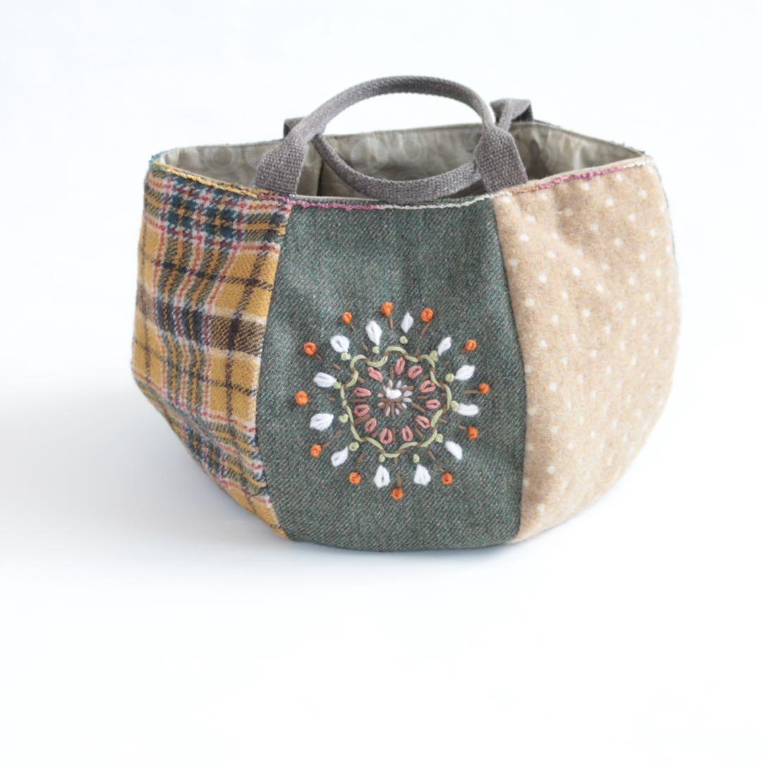 ハンドメイド パッチワーク ウール 刺繍 バッグ