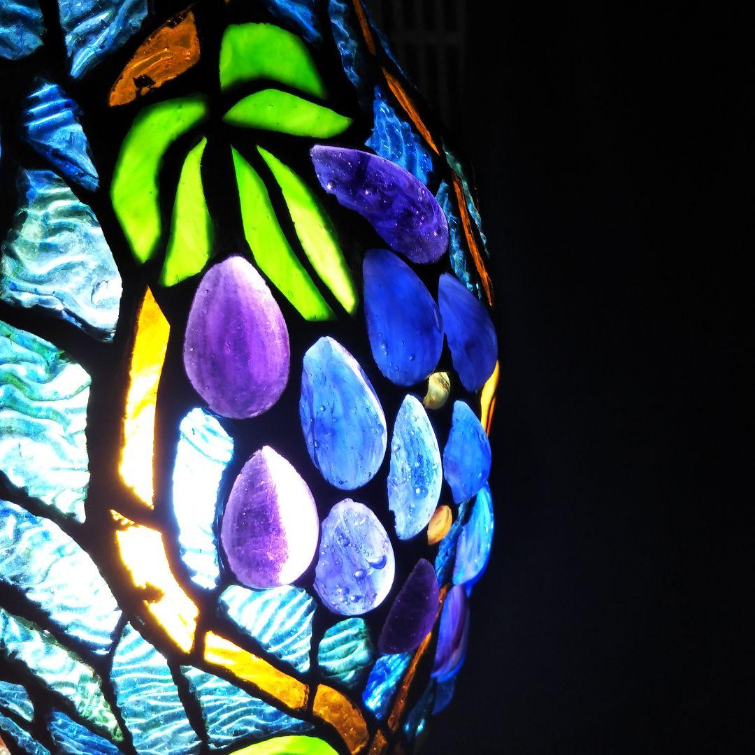 №照明館　アンティーク　ステンドグラス　ランプ葡萄　委託品