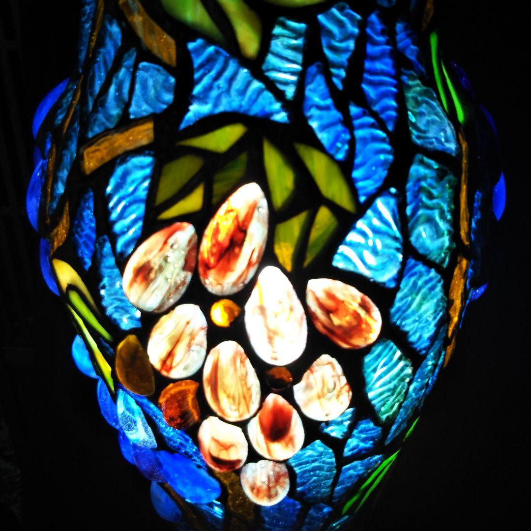 №照明館　アンティーク　ステンドグラス　ランプ葡萄　委託品