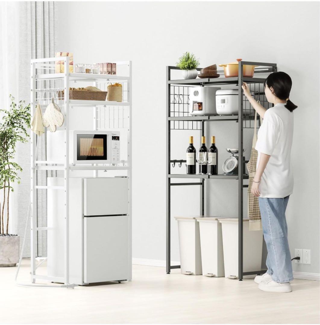 幅伸縮　2口コンセント　高さ調整　冷蔵庫上ラック　ゴミ箱上ラック キッチンラック