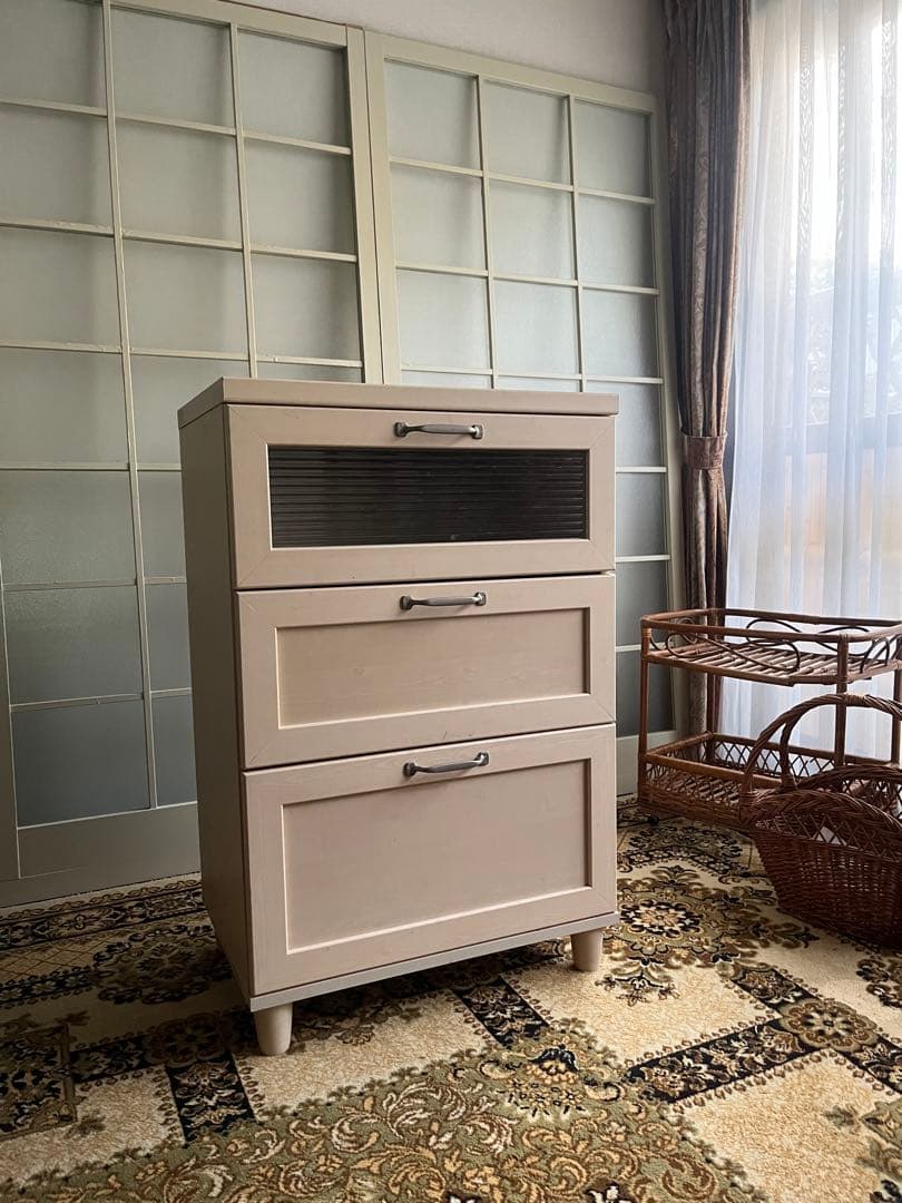 白家具 インテリア チェスト アンティーク モールガラス