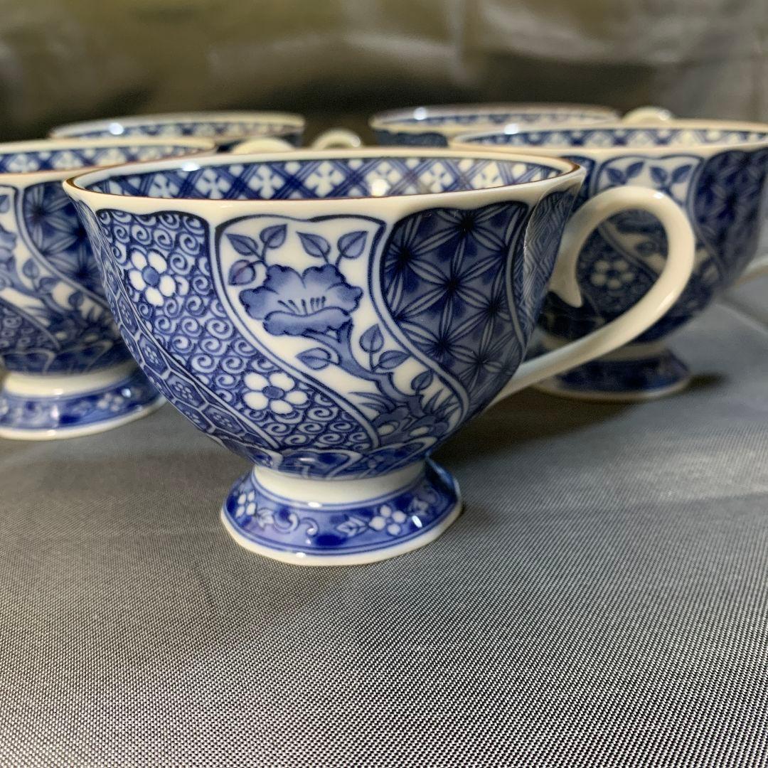 龍峰 ねじり祥瑞碗皿揃 三洋陶器 カップ＆ソーサー 染付 草花 龍峰窯