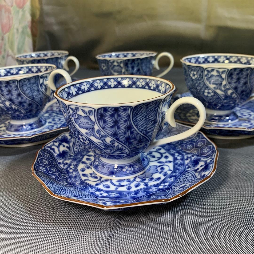 龍峰 ねじり祥瑞碗皿揃 三洋陶器 カップ＆ソーサー 染付 草花 龍峰窯