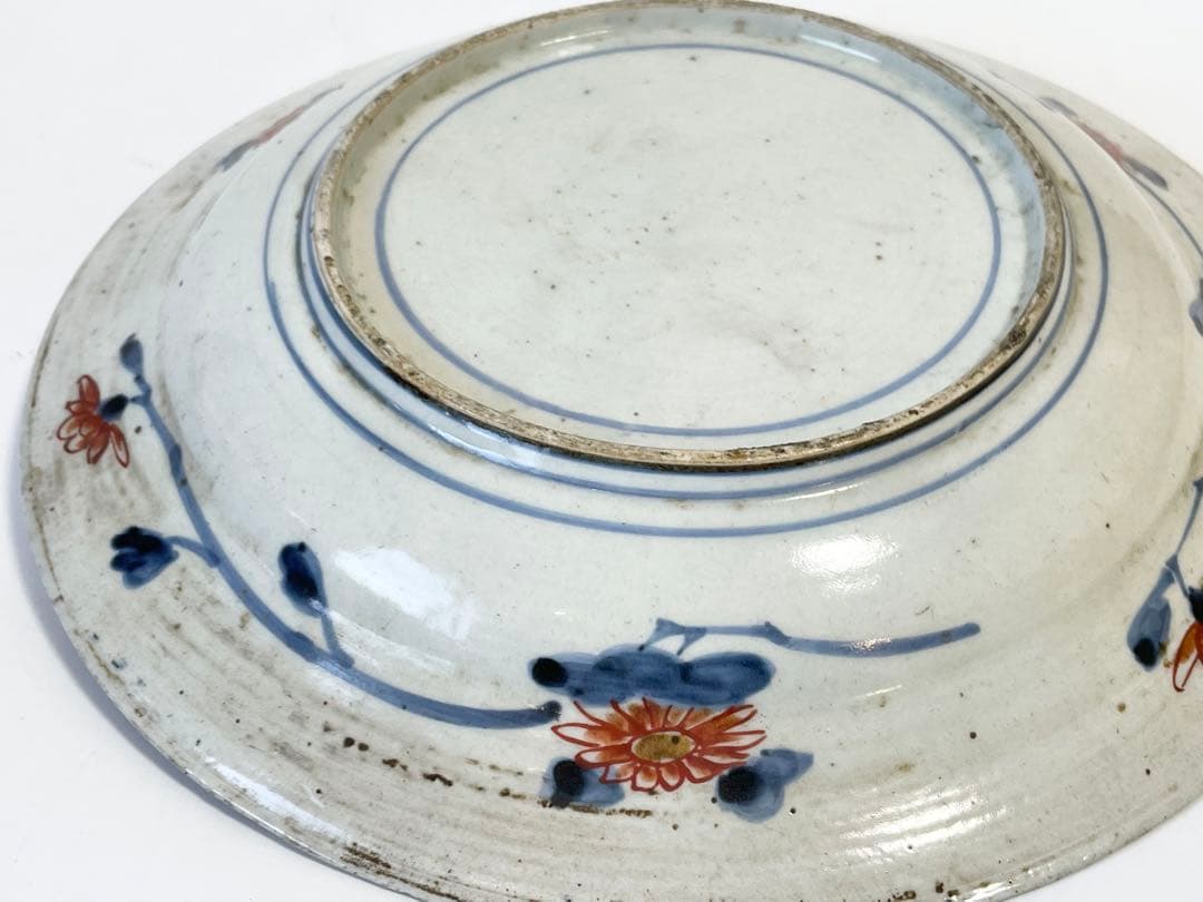 骨董　アンティーク　古伊万里　輸出伊万里　藤文様　藤棚　金襴手　色絵　丸皿　皿