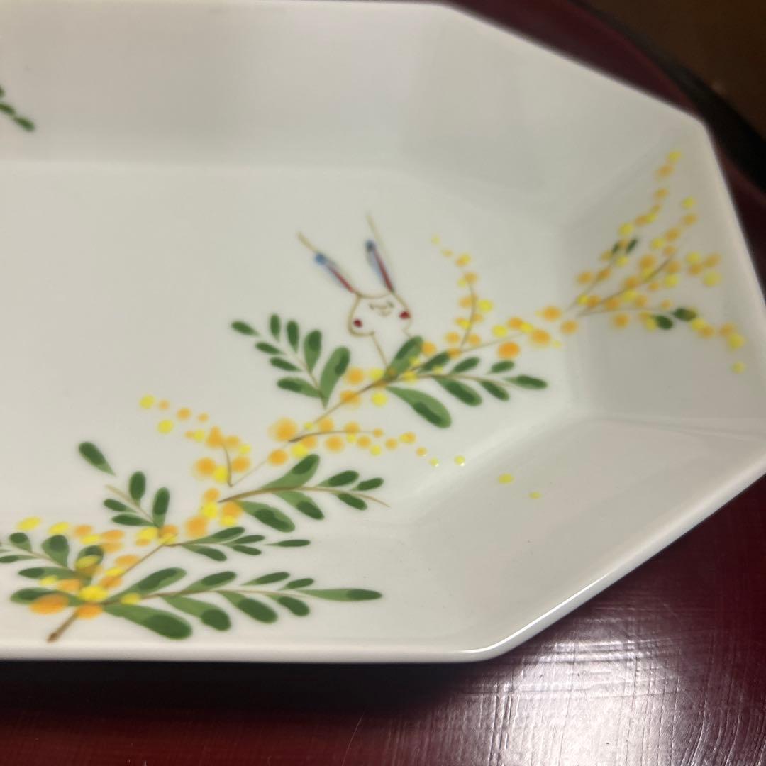 作家　陶芸作家　空萌工房 うさぎ 田口紀美子　ミモザ　八角長皿