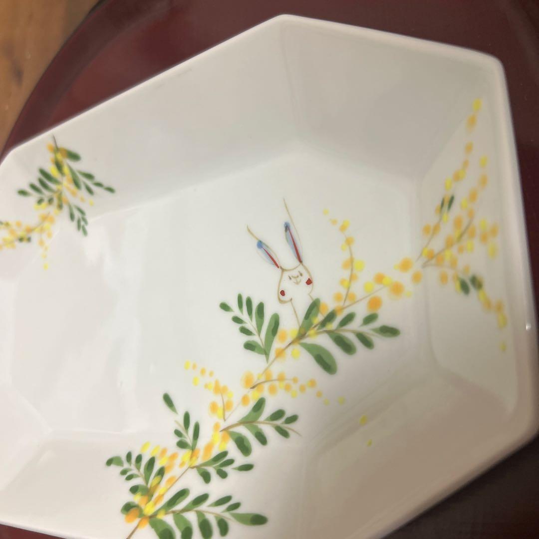 作家　陶芸作家　空萌工房 うさぎ 田口紀美子　ミモザ　八角長皿
