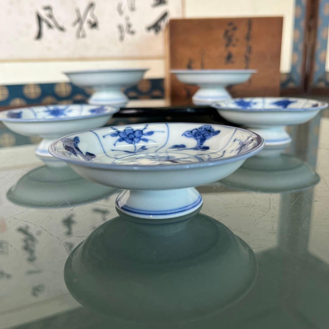 清水焼 加藤雲泉 青華間取花文 突出皿5枚（D） - メルカリ