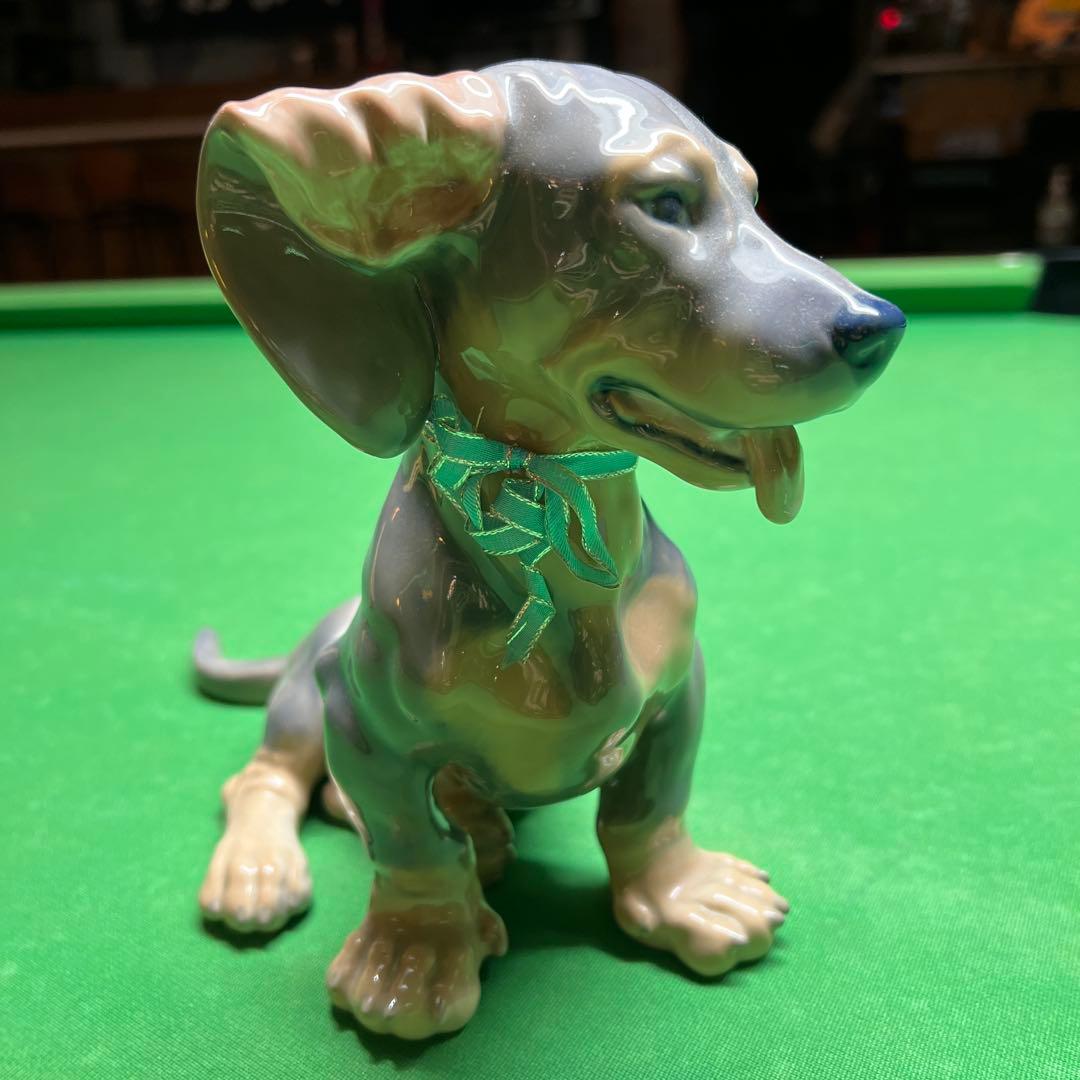 陶器製犬の置物 グレーとベージュ