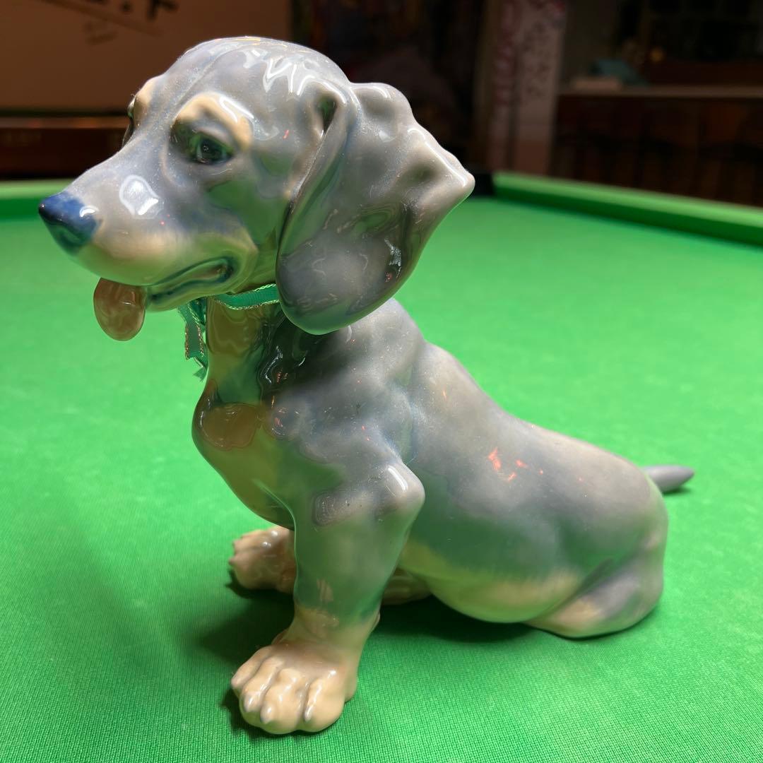 陶器製犬の置物 グレーとベージュ