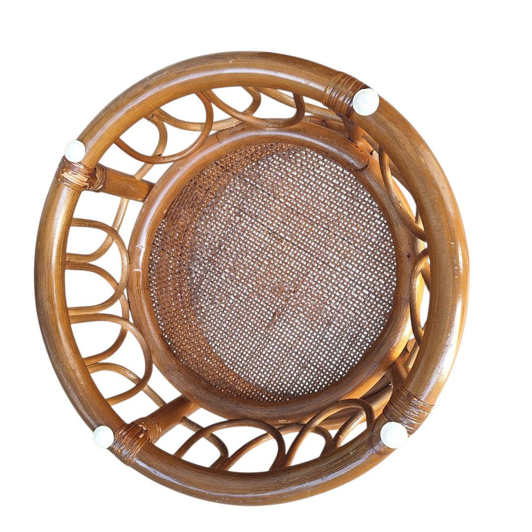 【良品】ヴィンテージ ラタン サイドテーブル ガラス