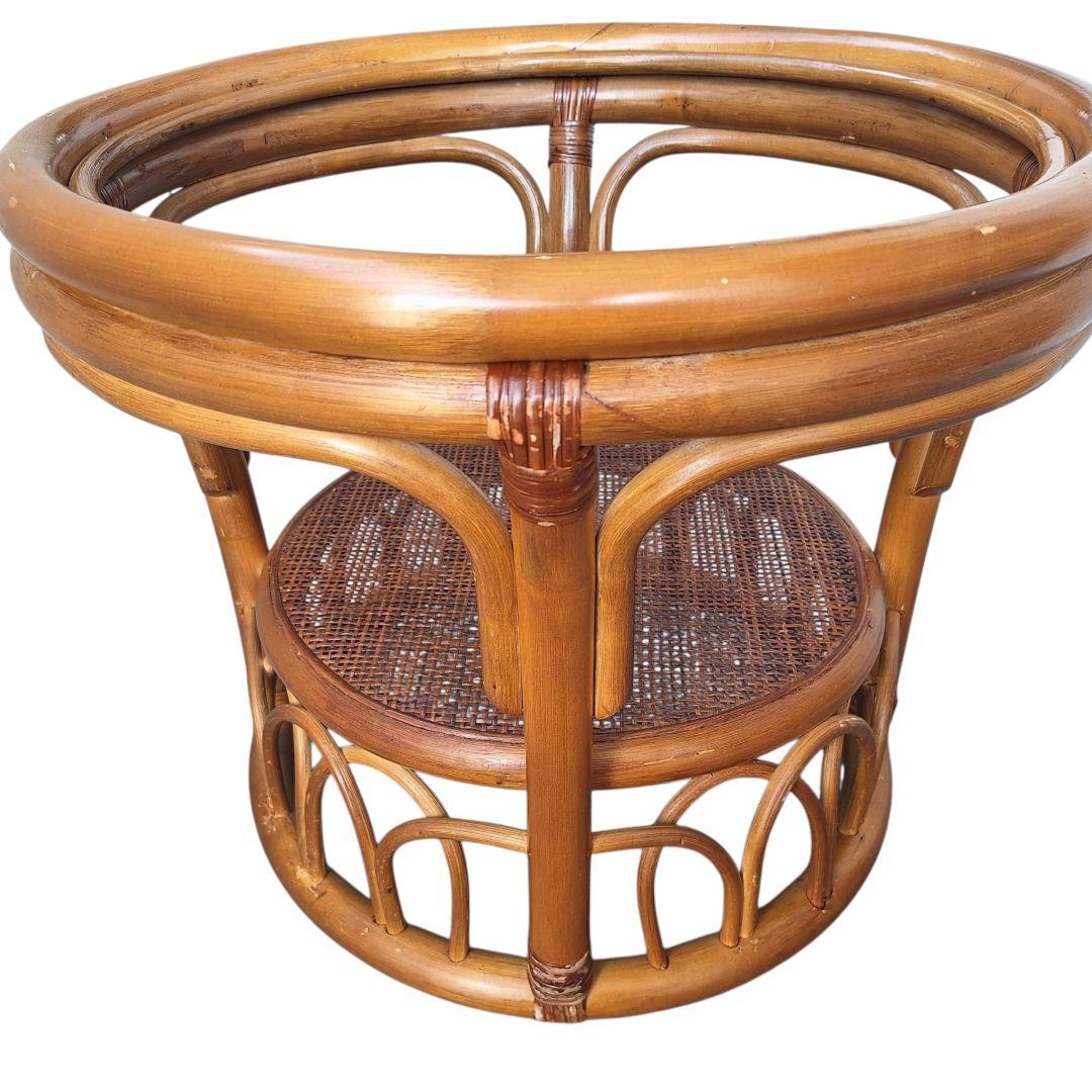 【良品】ヴィンテージ ラタン サイドテーブル ガラス