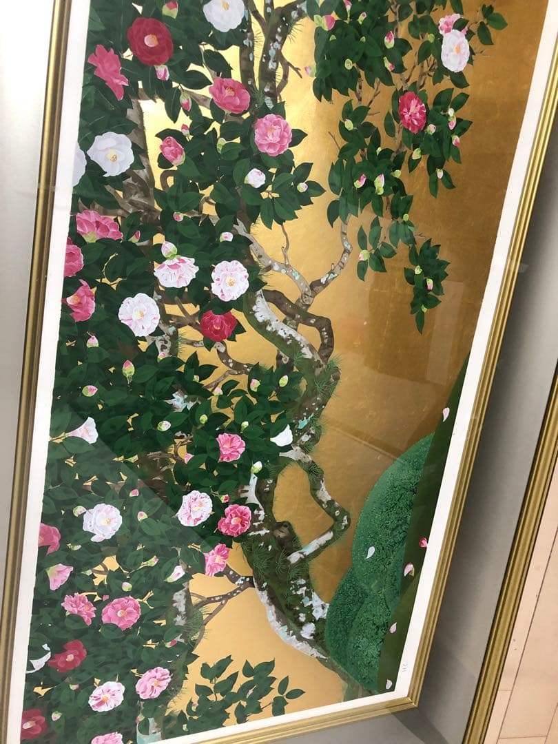 日本画家森田りえ子大型！版画柊野五色椿シルクスクリーン限定直筆