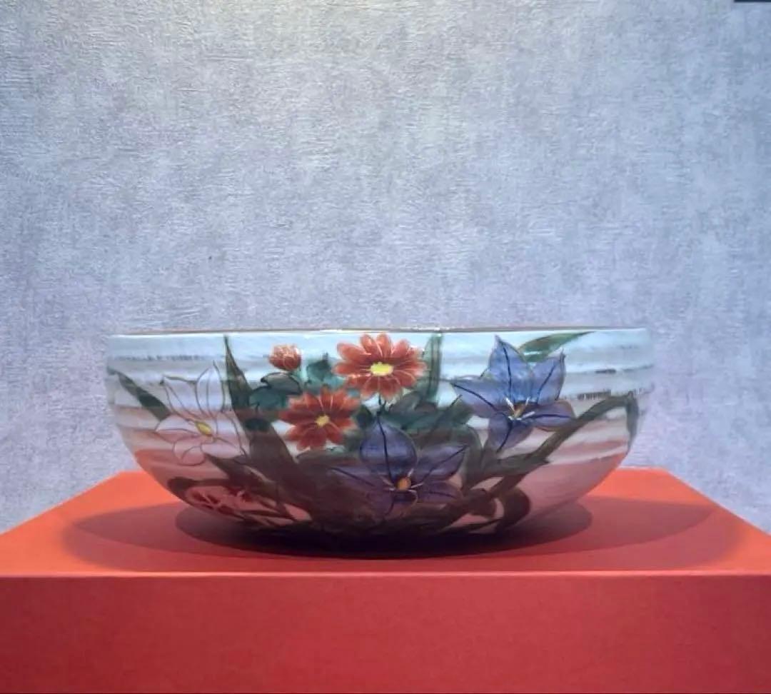 陶あん 京焼 清水焼 秋草文 桔梗 女郎花 深鉢 大鉢 菓子鉢