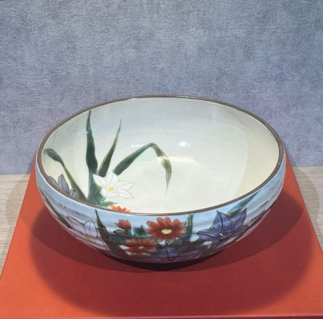 陶あん 京焼 清水焼 秋草文 桔梗 女郎花 深鉢 大鉢 菓子鉢