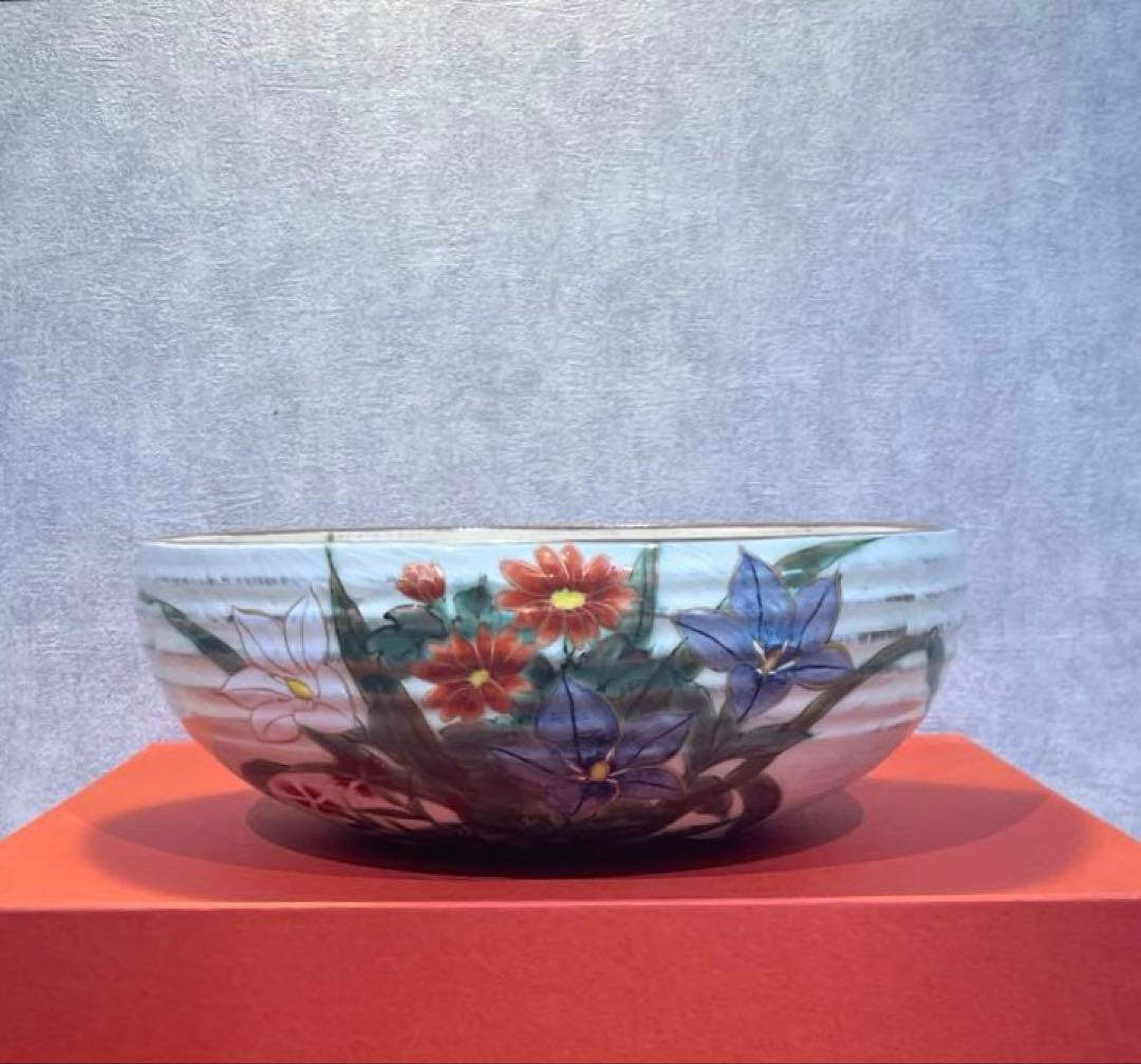 陶あん 京焼 清水焼 秋草文 桔梗 女郎花 深鉢 大鉢 菓子鉢