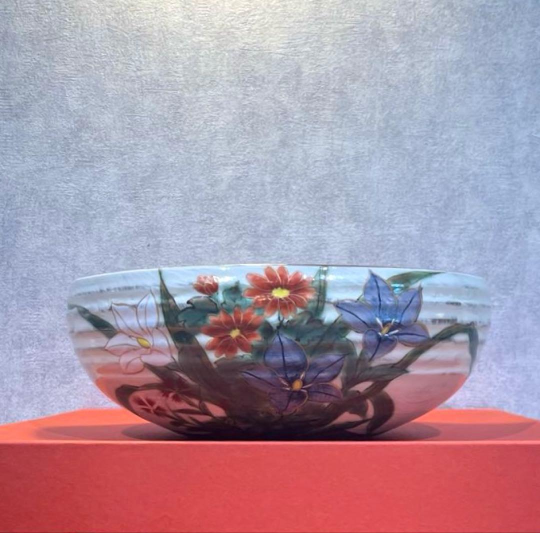 陶あん 京焼 清水焼 秋草文 桔梗 女郎花 深鉢 大鉢 菓子鉢