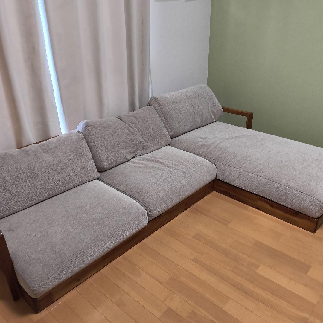 【引き取り限定】マナベインテリアハーツ　3人掛けカウチソファ　肘付き