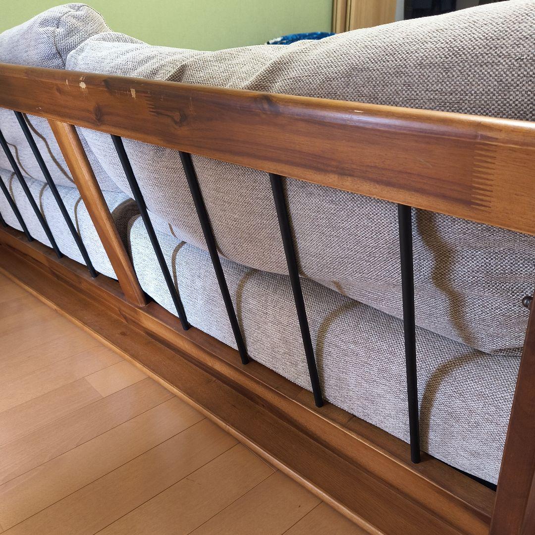 【引き取り限定】マナベインテリアハーツ　3人掛けカウチソファ　肘付き