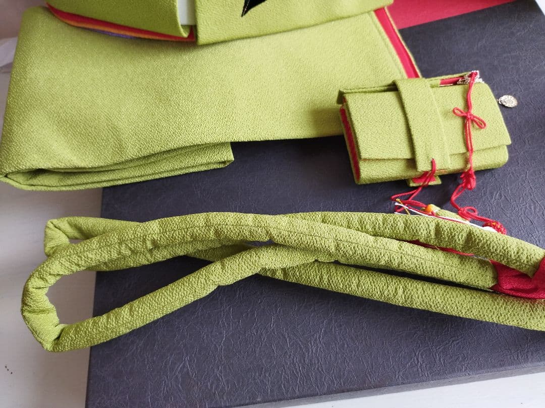 専用です☆上級品☆抹茶　縮緬　刺繍　作り帯と筥迫セット