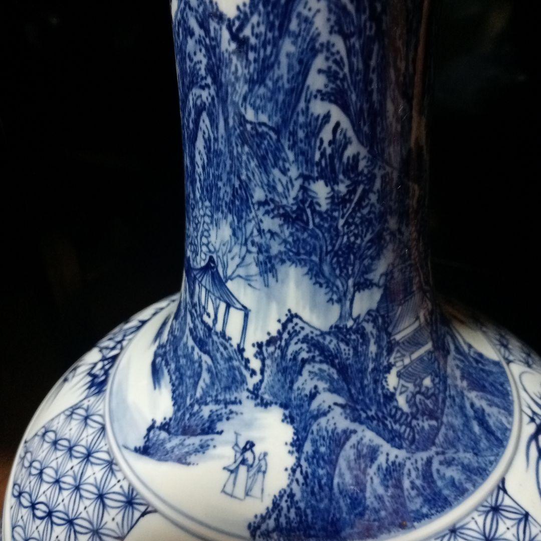 大清康熙年製在銘　四君子(蘭・竹・菊・梅)と5匹の虎　中国陶器花瓶壺