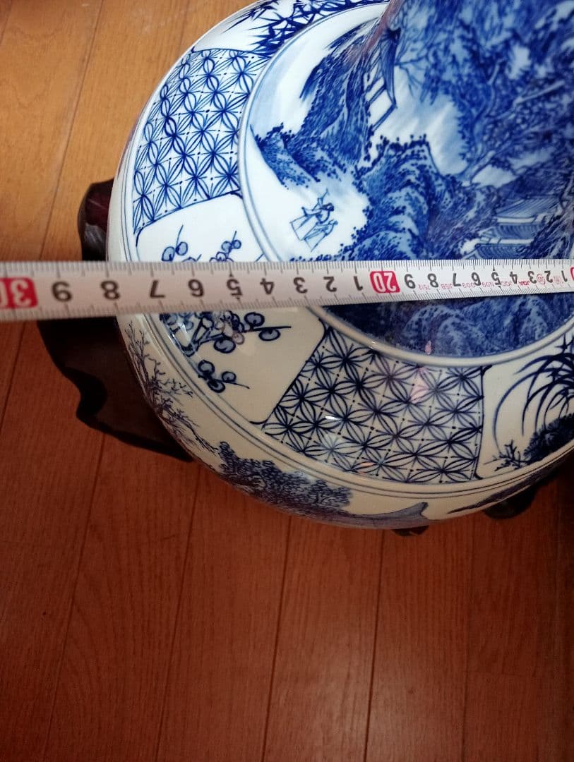 大清康熙年製在銘　四君子(蘭・竹・菊・梅)と5匹の虎　中国陶器花瓶壺