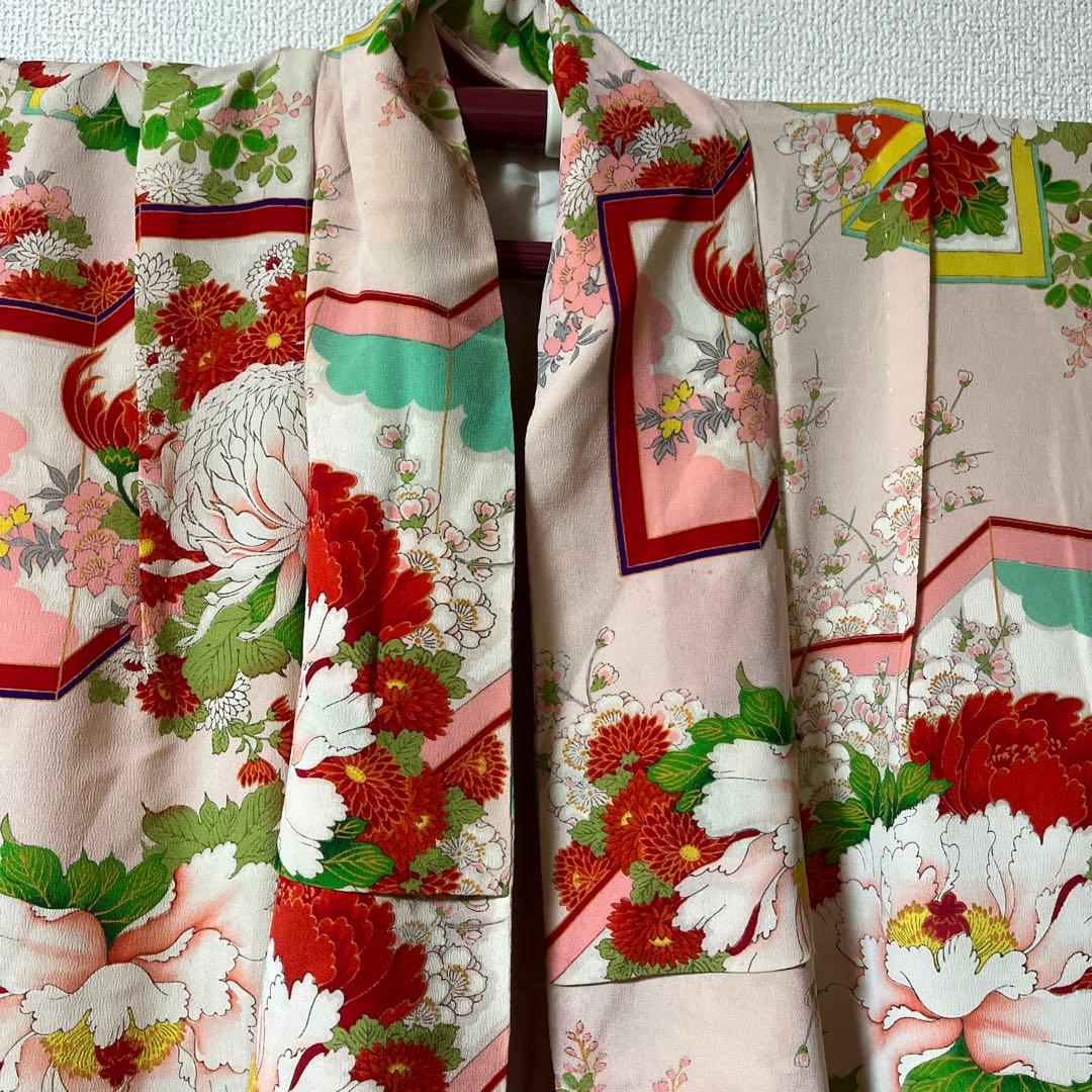 七五三　ハーフ成人式　ピンク　正絹　アンティーク　大正ロマン　花柄