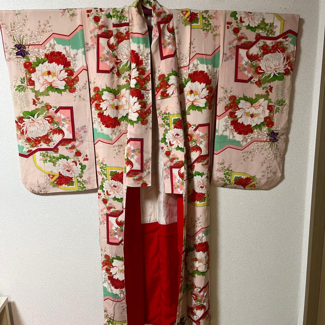 七五三　ハーフ成人式　ピンク　正絹　アンティーク　大正ロマン　花柄