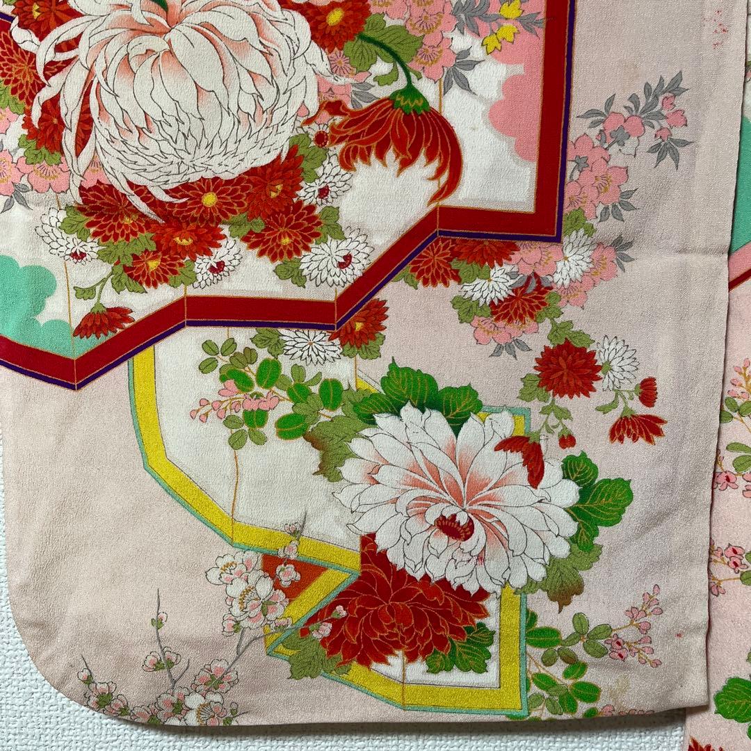 七五三　ハーフ成人式　ピンク　正絹　アンティーク　大正ロマン　花柄