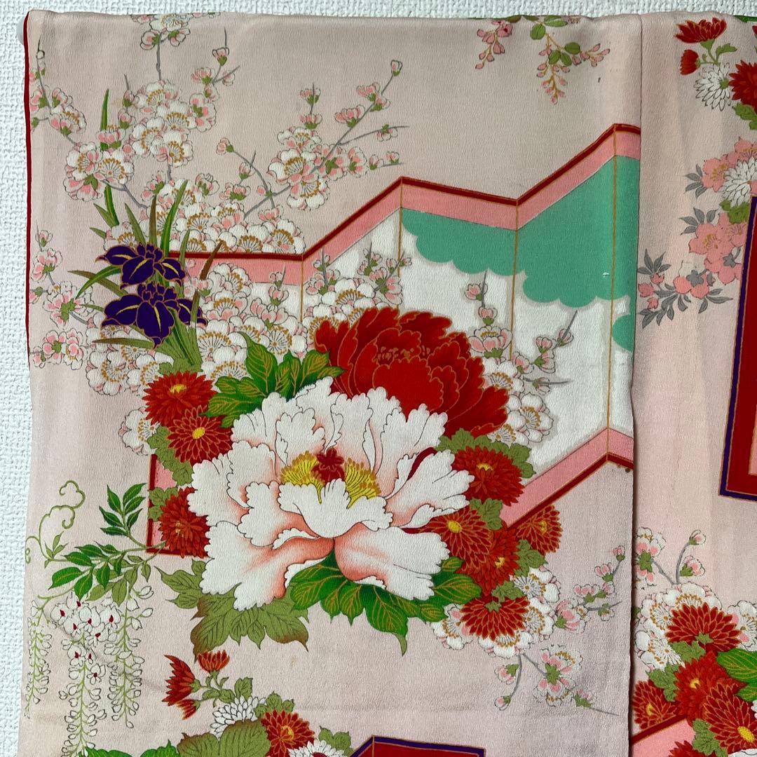 七五三　ハーフ成人式　ピンク　正絹　アンティーク　大正ロマン　花柄