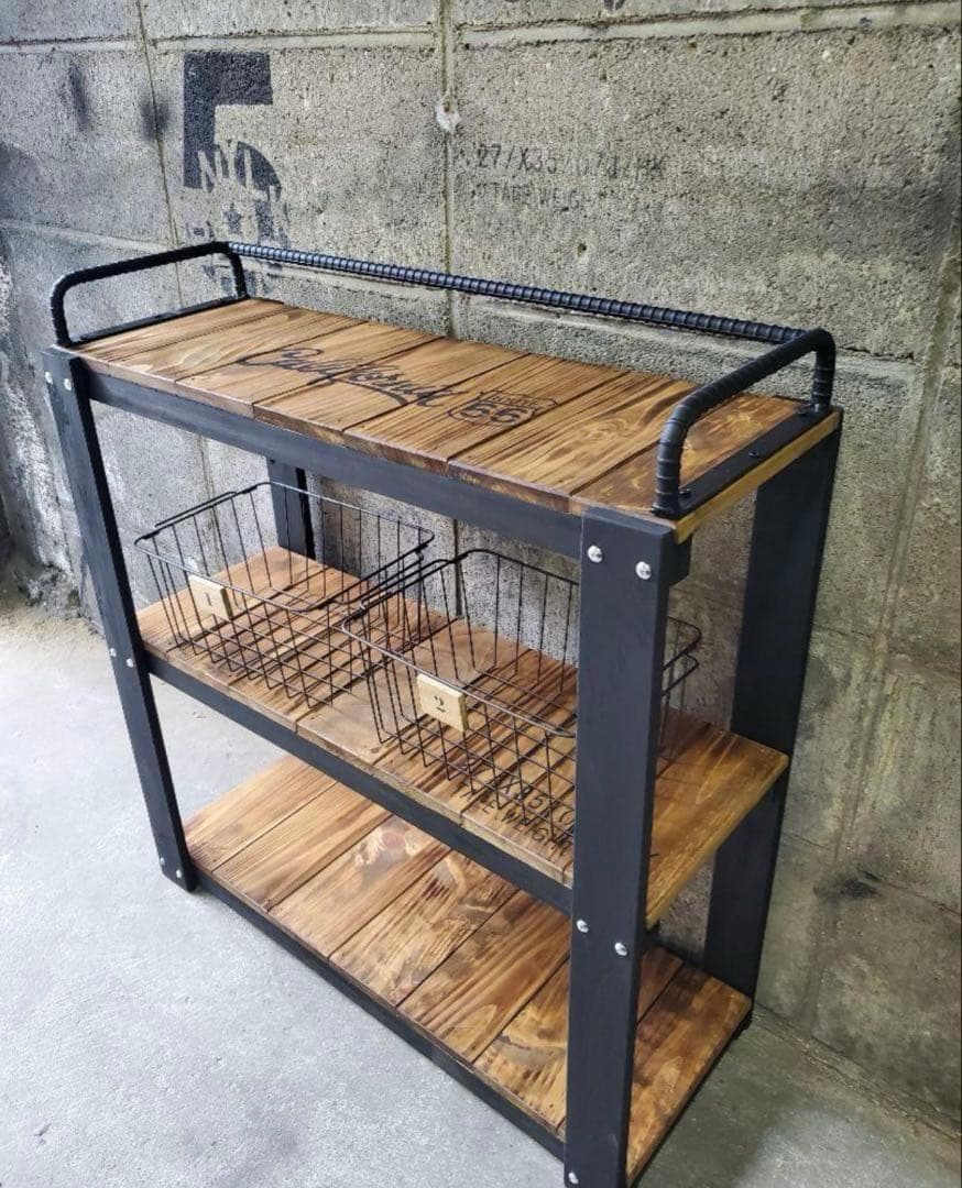 鉄筋バーラック　木製ラック　棚 収納　男前インテリア　インダストリアル 1209