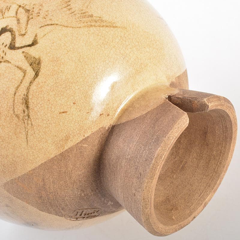 茶道具　京焼　野々村仁清造　鶴図　茶碗　表千家十三代即中斎極箱　D　R6792