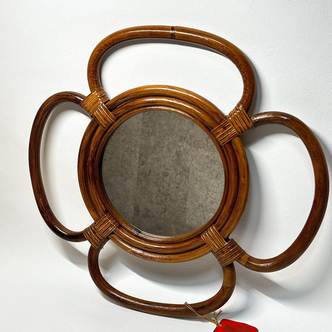 【タグ付き未使用】カザマ Kazama ウォールミラー ラタン 藤 壁掛け 鏡
