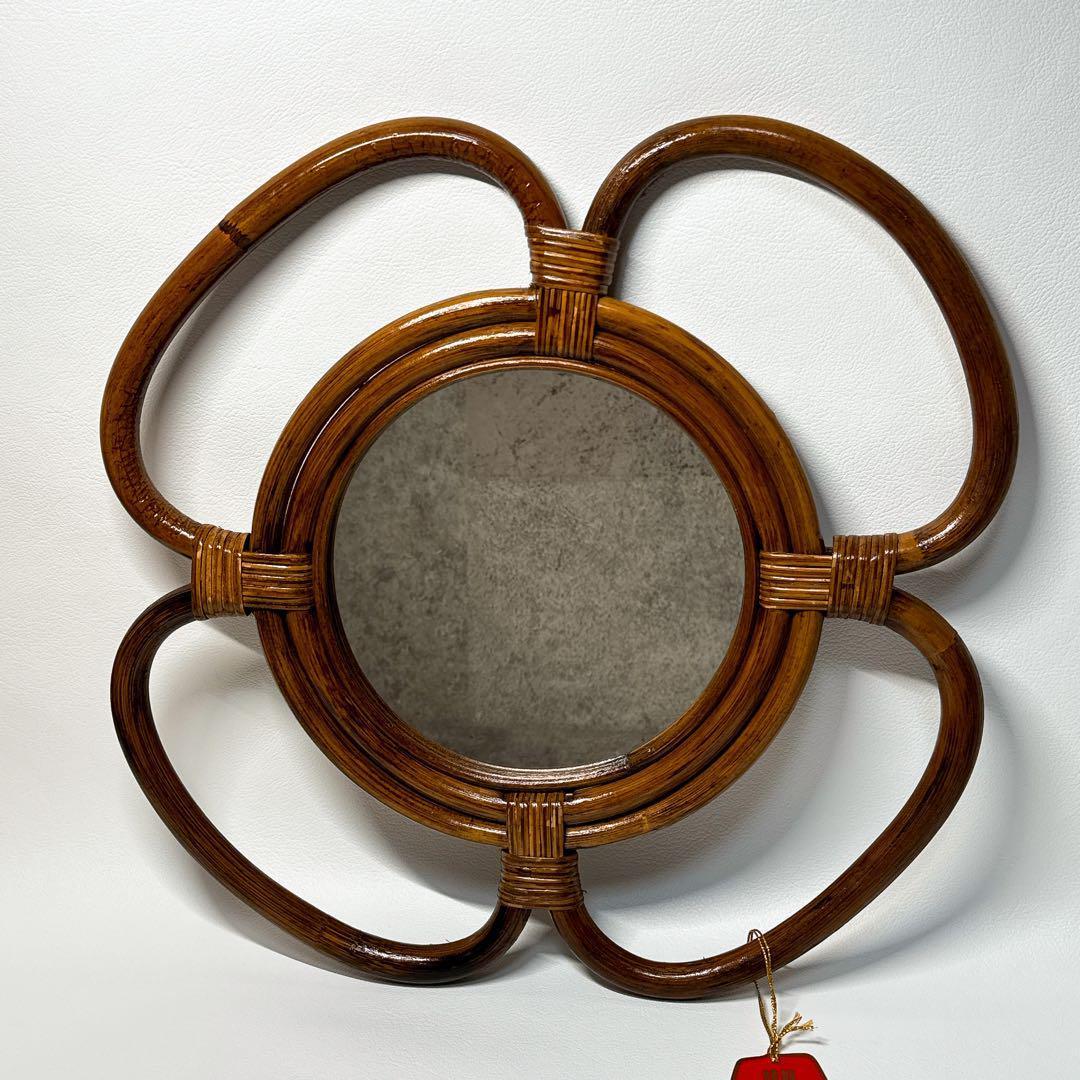 【タグ付き未使用】カザマ Kazama ウォールミラー ラタン 藤 壁掛け 鏡