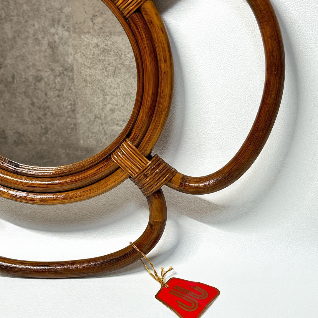 【タグ付き未使用】カザマ Kazama ウォールミラー ラタン 藤 壁掛け 鏡