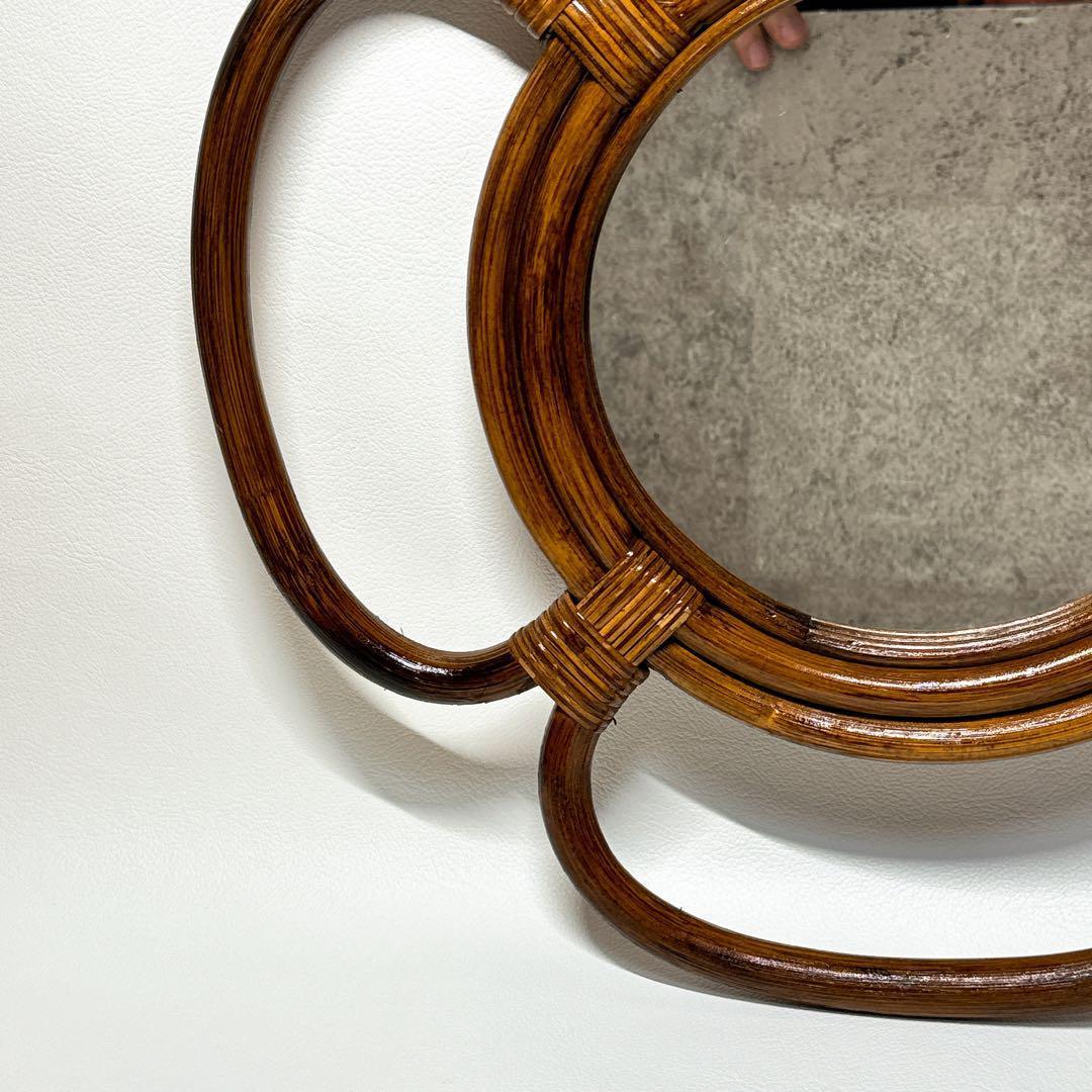 【タグ付き未使用】カザマ Kazama ウォールミラー ラタン 藤 壁掛け 鏡