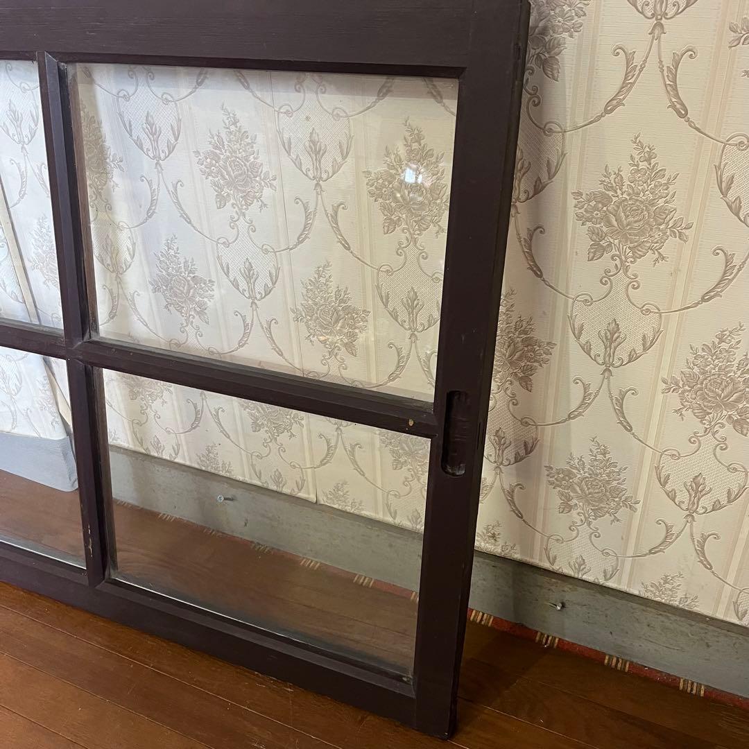 アンティーク】昭和レトロ 木製 建具 格子窓 引き戸 ガラス戸 2枚組 古