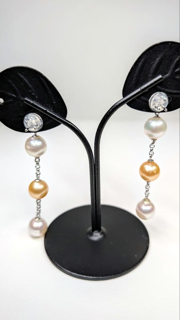 ​【リメイク新品】K14WG アコヤ真珠 3連ピアス　7ミリ