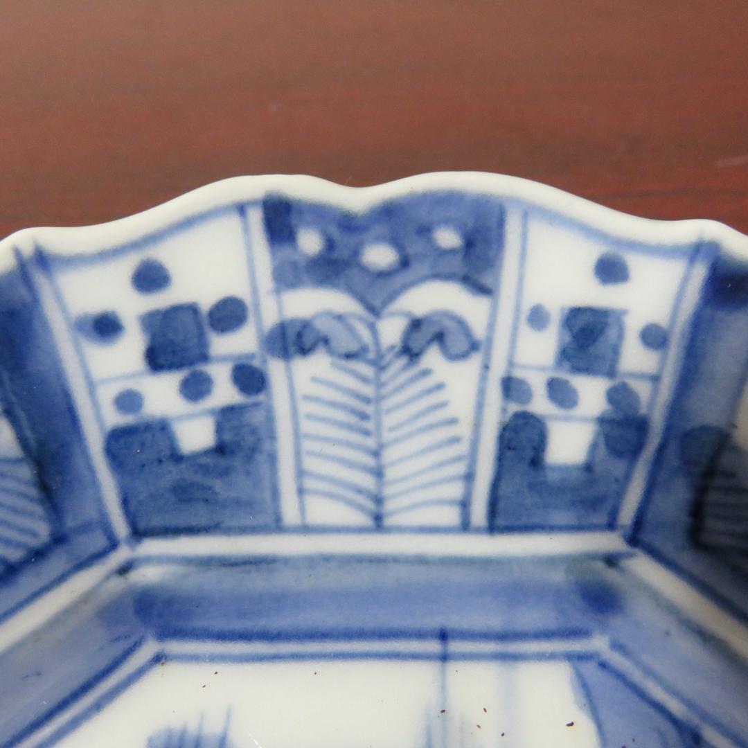 皿 4枚 染付 山水文様 幾何学 唐草 八角皿 変わり縁 - メルカリ