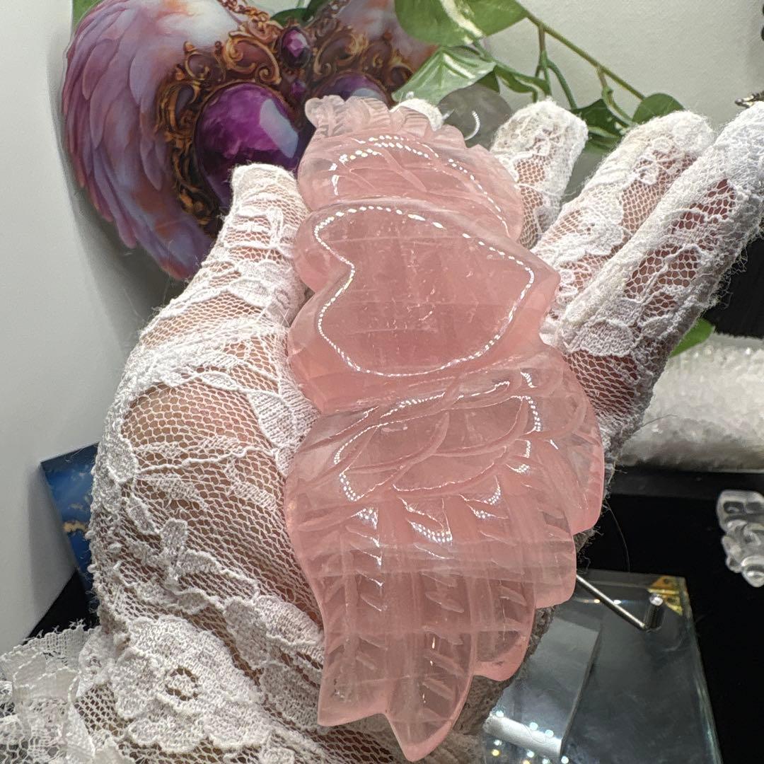 ローズクォーツハート天使の羽♡No.1082