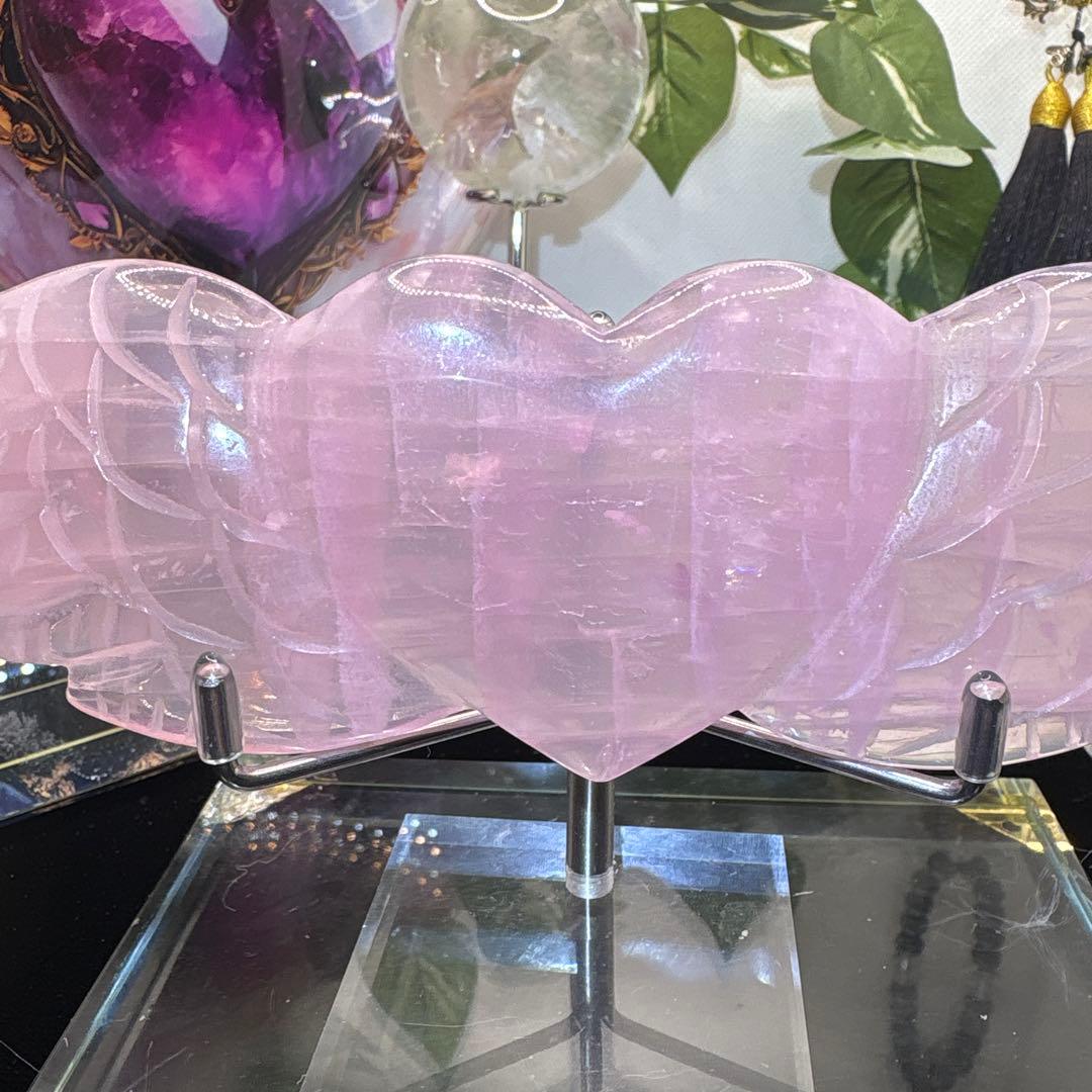 ローズクォーツハート天使の羽♡No.1082