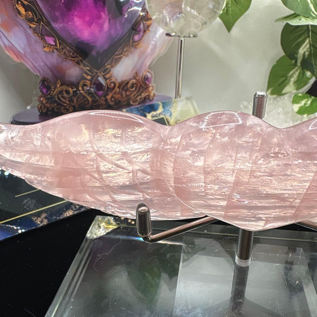 ローズクォーツハート天使の羽♡No.1082