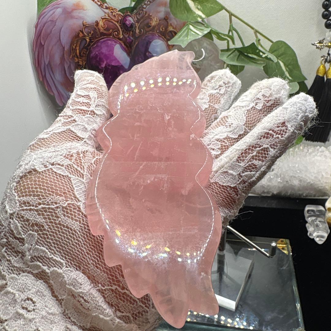 ローズクォーツハート天使の羽♡No.1082