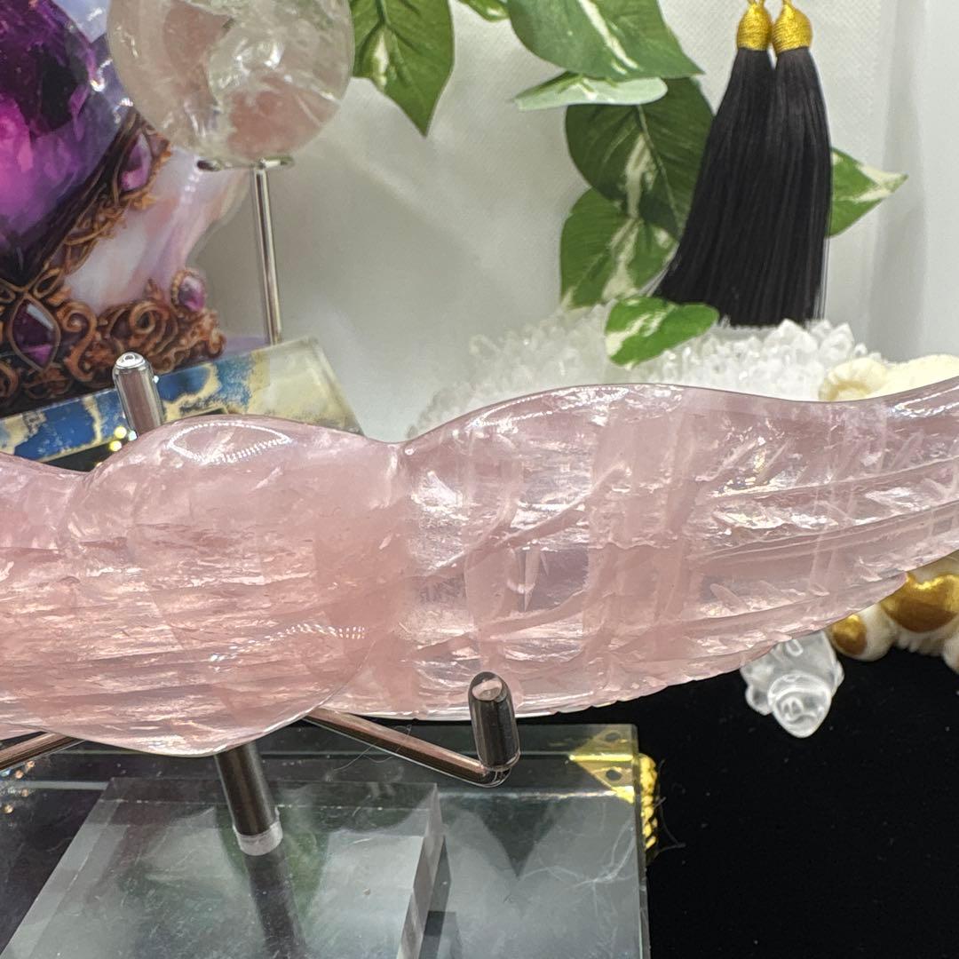 ローズクォーツハート天使の羽♡No.1082