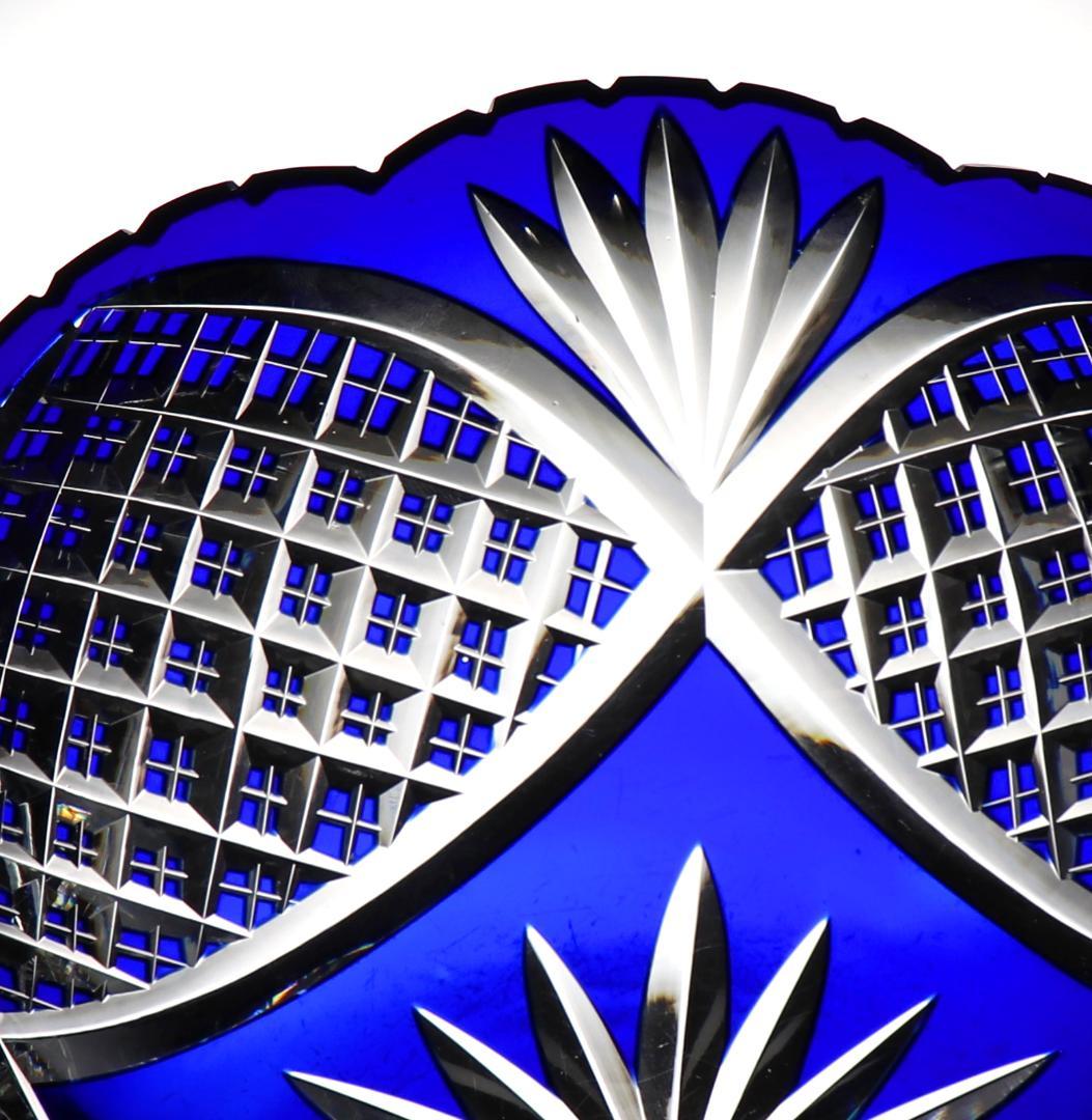 オールド・バカラ 1890年美術館級 大型青色被せ装飾 丸型切子鉢 茶懐石道具