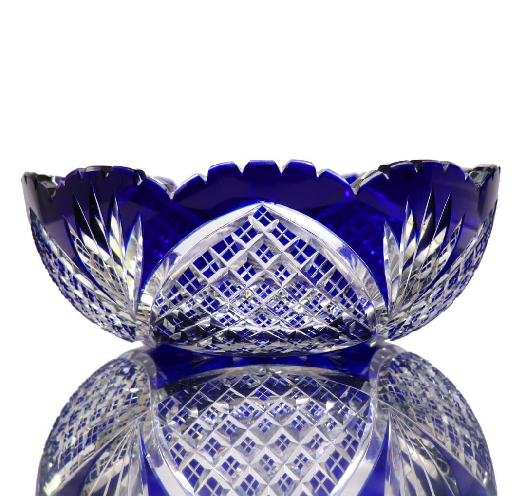 オールド・バカラ 1890年美術館級 大型青色被せ装飾 丸型切子鉢 茶懐石道具