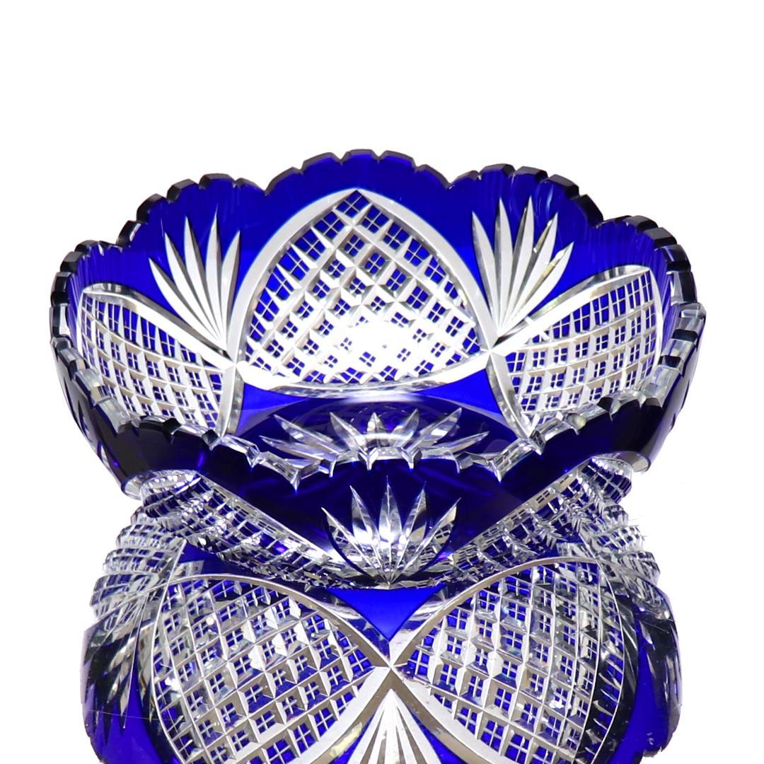 オールド・バカラ 1890年美術館級 大型青色被せ装飾 丸型切子鉢 茶懐石道具