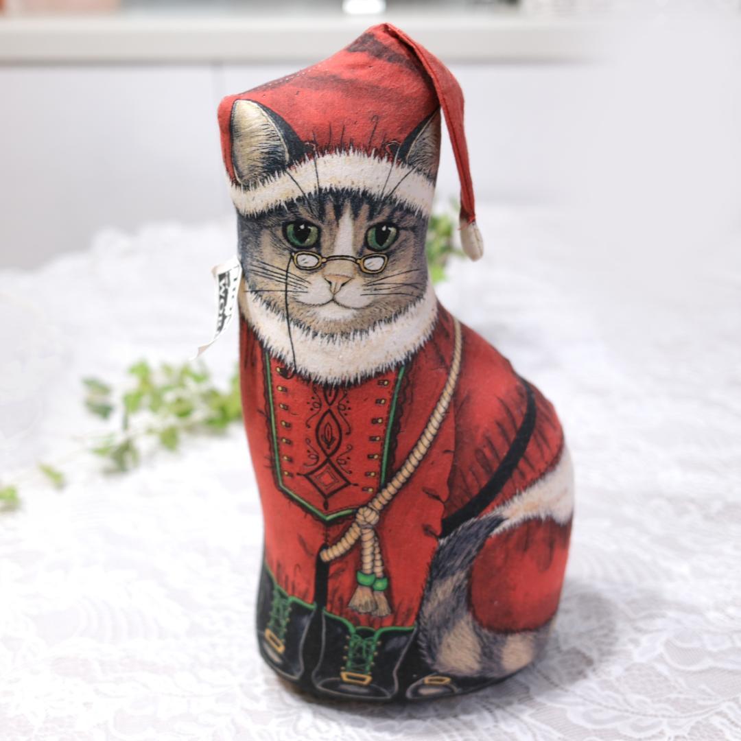 【未使用】アメリカ製 猫サンタクロース ドアストッパー